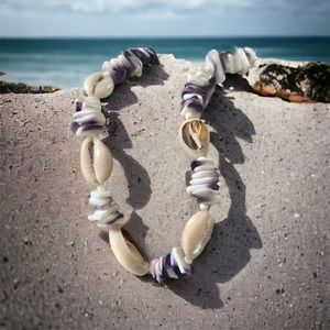Sea Shell White & Purple Necklace Woman’s Jewelry Vacay Vacation Wear Choker